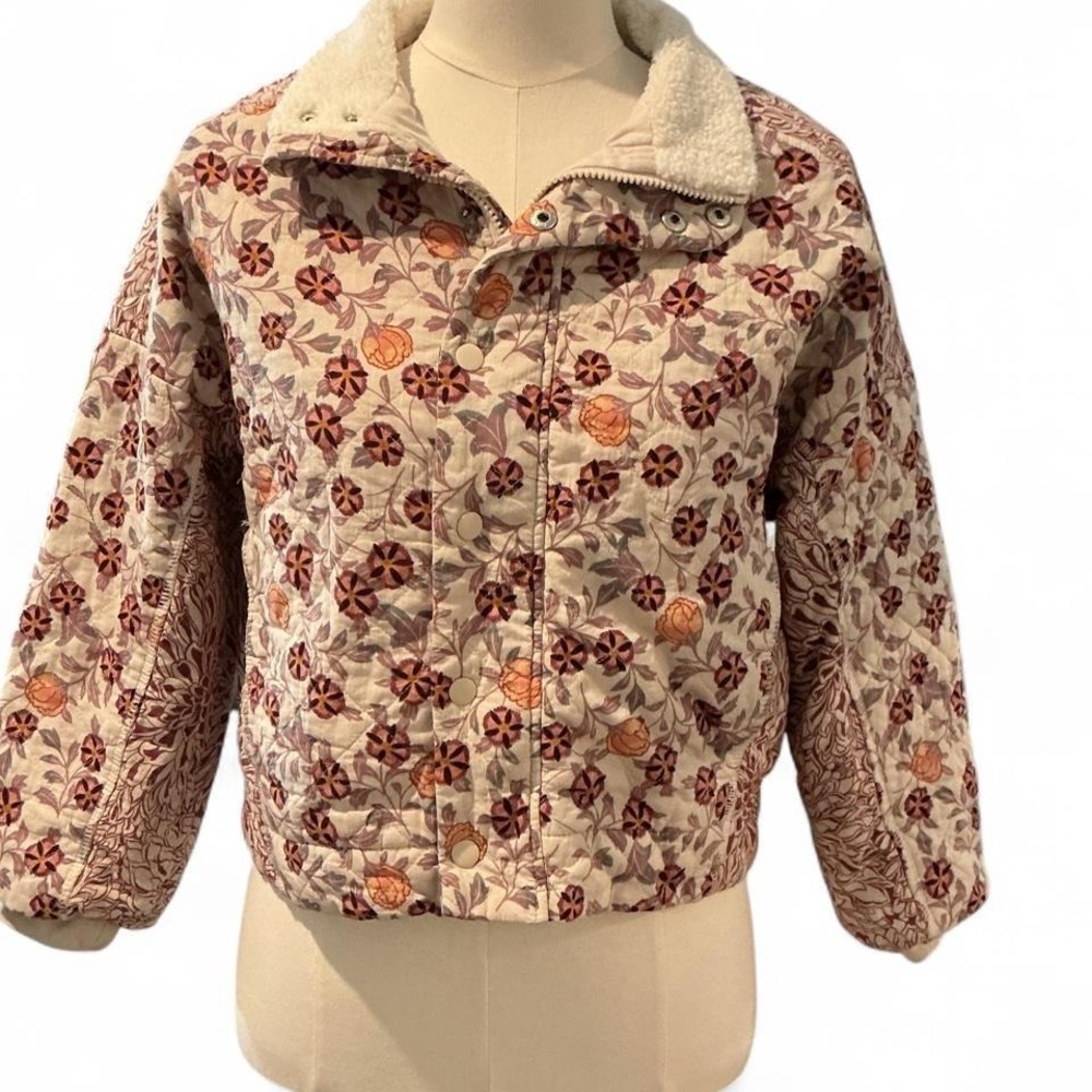 Saturday Sunday Anthropologie Quilted Floral Jacket Women XS Cream